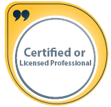 A yellow circle with a quote inside of it that says `` certified or licensed professional ''.