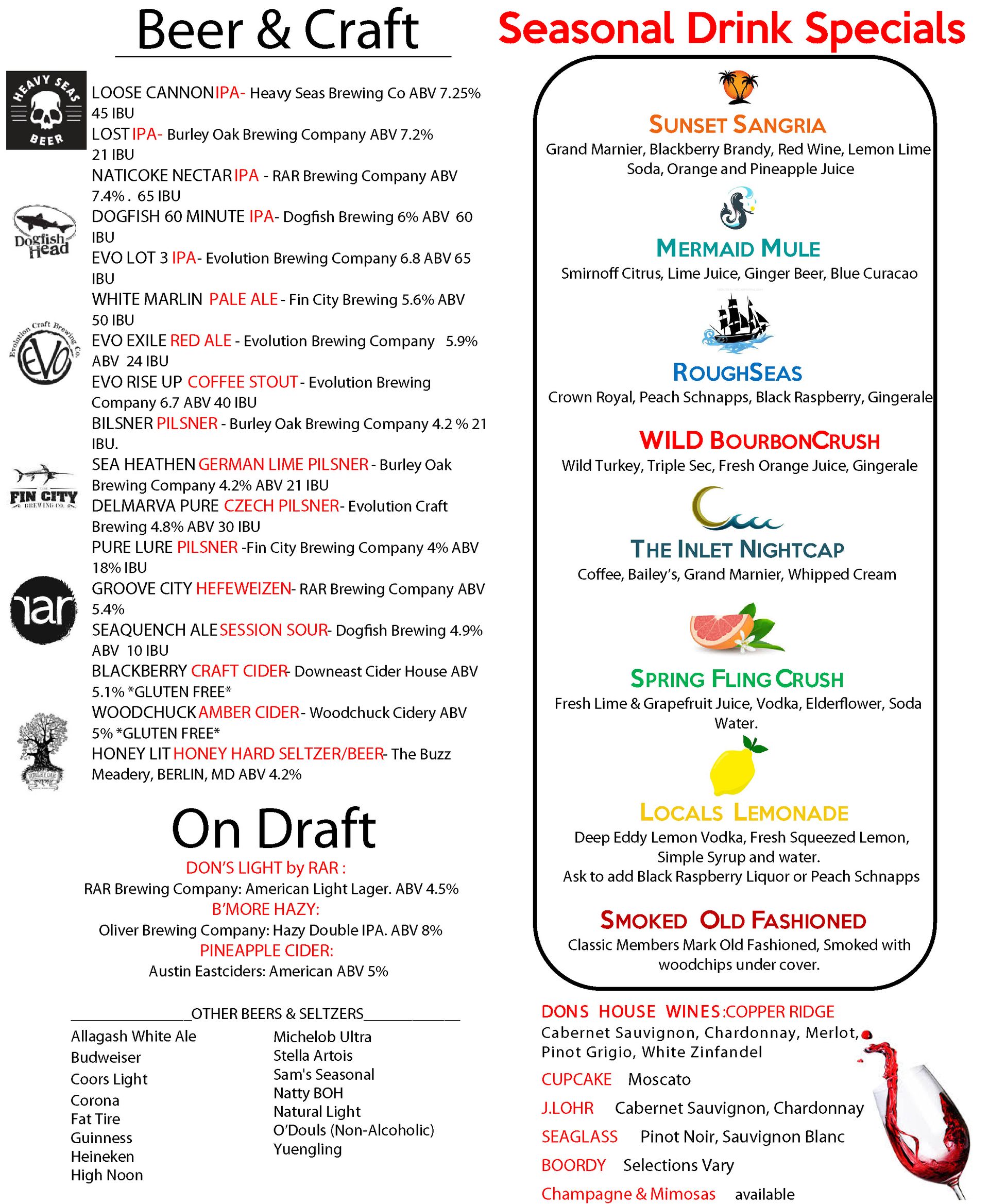 Beer Menu Ocean Pines, MD Don’s Seafood & Chophouse