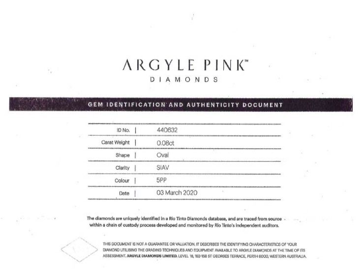 CERTIFIED ARGYLE Oval Diamond 0.08ct 5PP SIAV