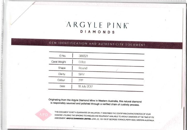 CERTIFIED ARGYLE Round Diamond 0.11CT 7PP SIAV