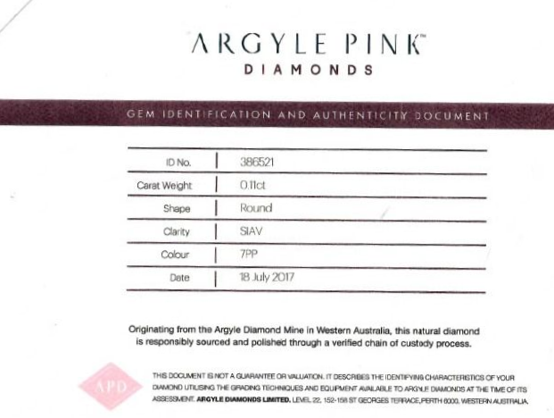 CERTIFIED ARGYLE Round Diamond 0.11ct 7PP SIAV