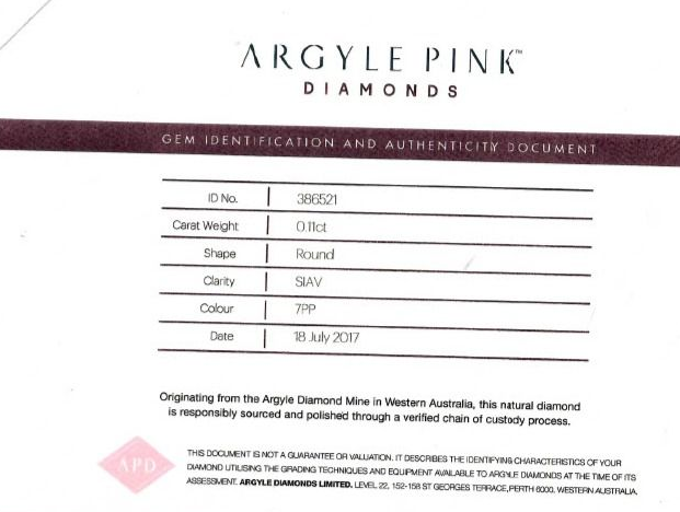 CERTIFIED ARGYLE Round Diamond 0.11CT 7PP SIAV