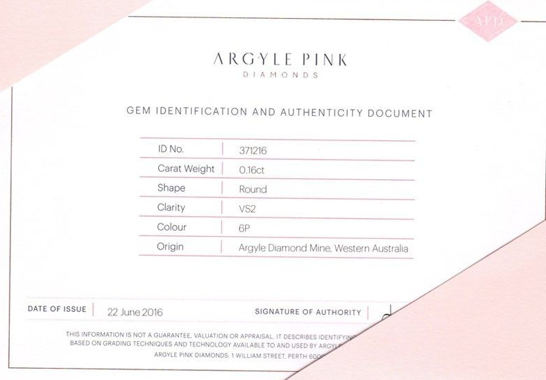 CERTIFIED ARGYLE Round Diamond 0.16CT 6P VS2