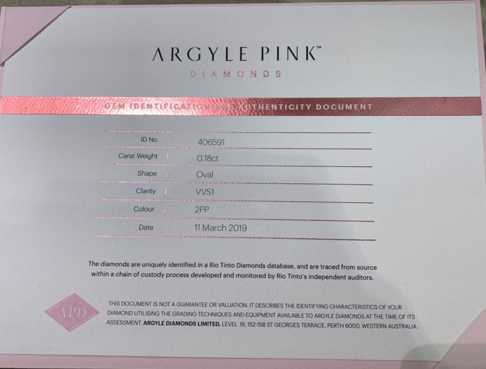 CERTIFIED ARGYLE Oval Diamond 0.18ct 2PP VVS1