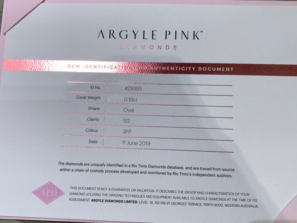 CERTIFIED ARGYLE Oval Diamond 0.19ct 3PP SI2