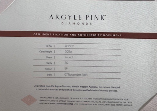 CERTIFIED ARGYLE Round Diamond 0.25ct 5P P1