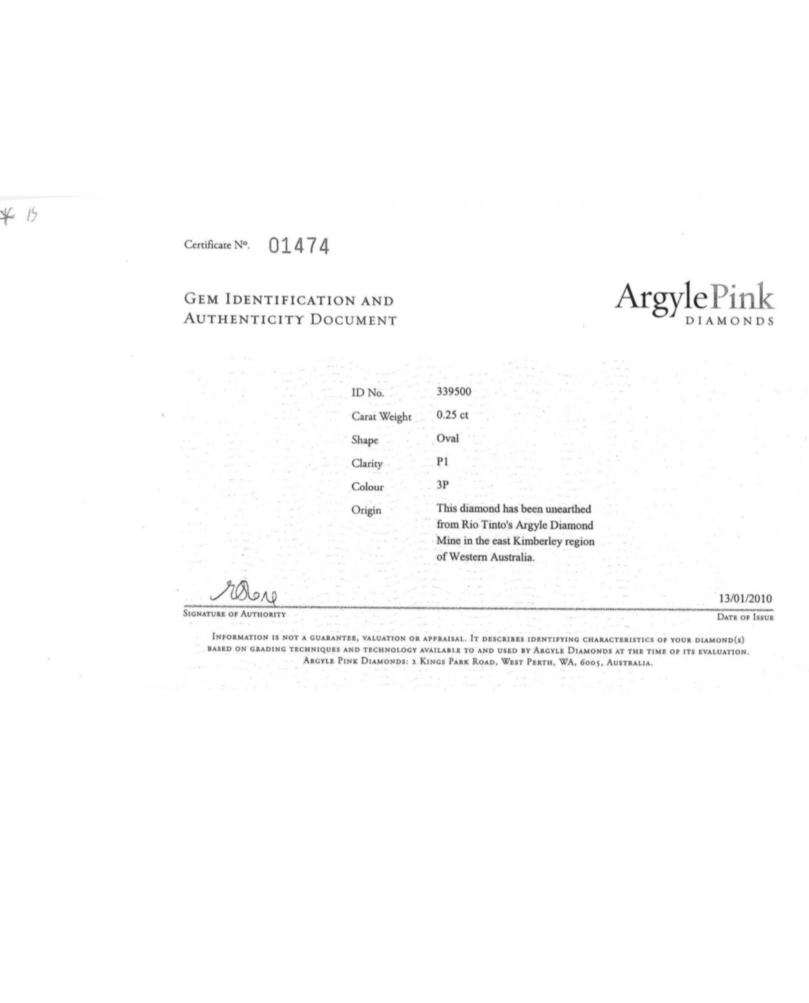 CERTIFIED ARGYLE Oval Diamond 0.25ct 3P P1/SI2