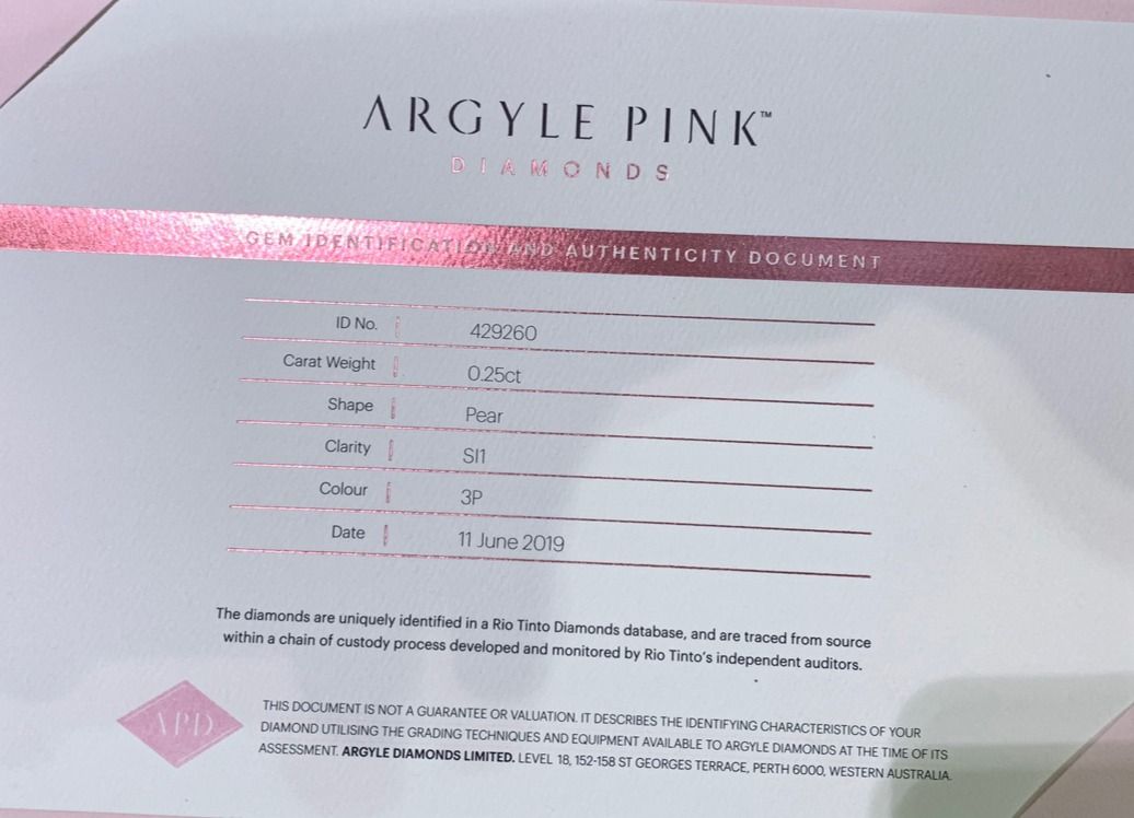 CERTIFIED ARGYLE Pear Diamond 0.25ct 3P SI1