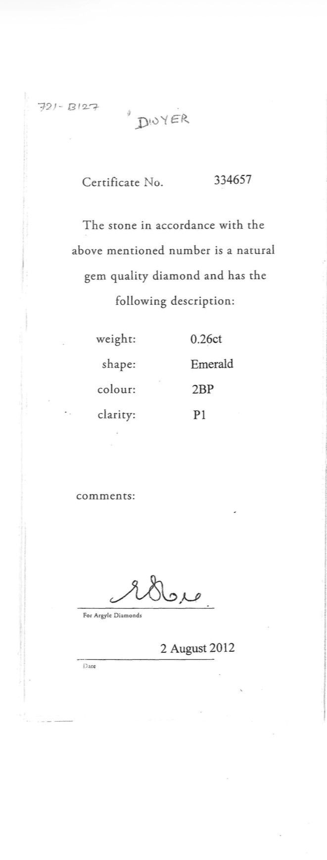 CERTIFIED ARGYLE Emerald Diamond 0.26ct 2BP P1