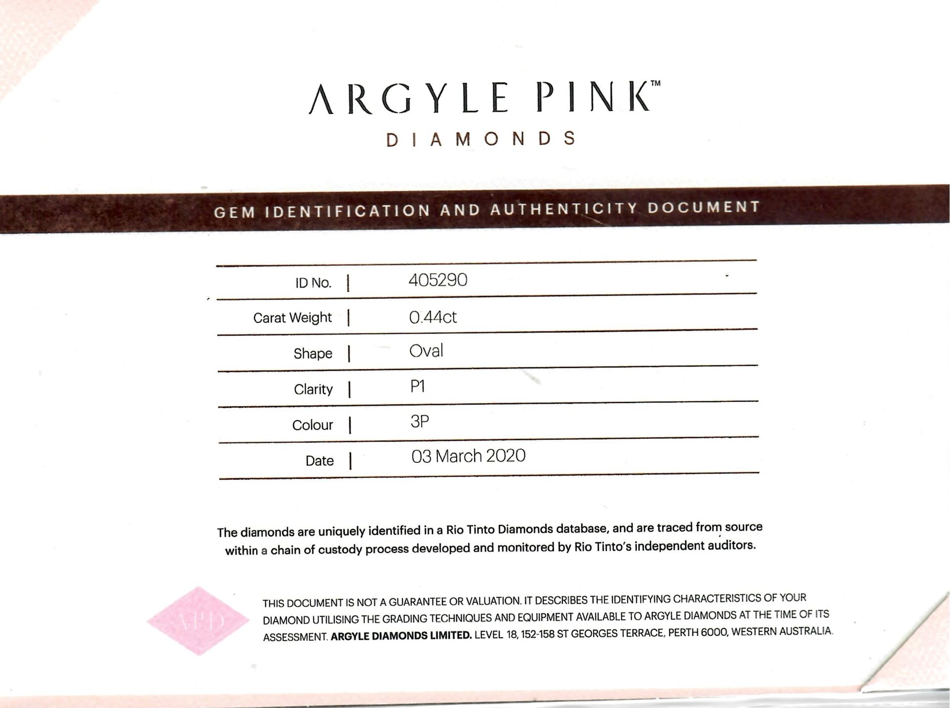 CERTIFIED ARGYLE Pear Diamond 0.44ct 5P P1