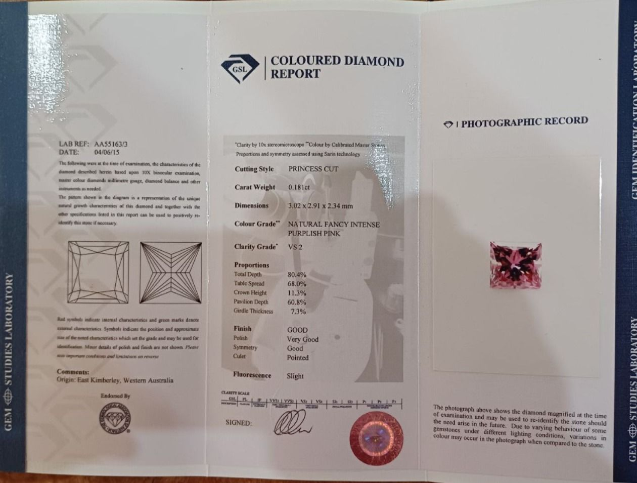 ORIGIN ARGYLE Princess Diamond 0.18CT 5P VS2