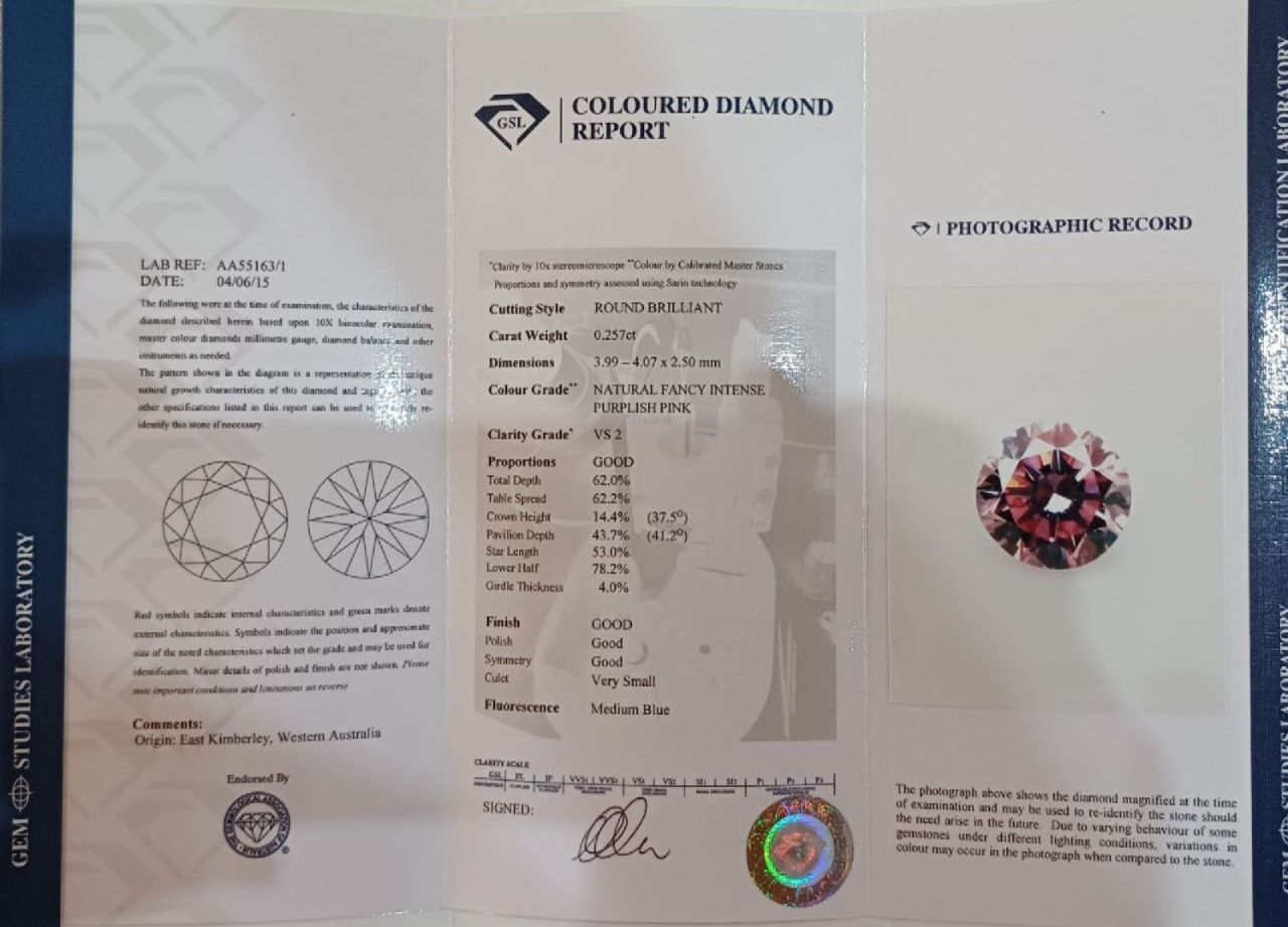 ORIGIN ARGYLE Round Diamond 0.25ct 4P VS2 GIA