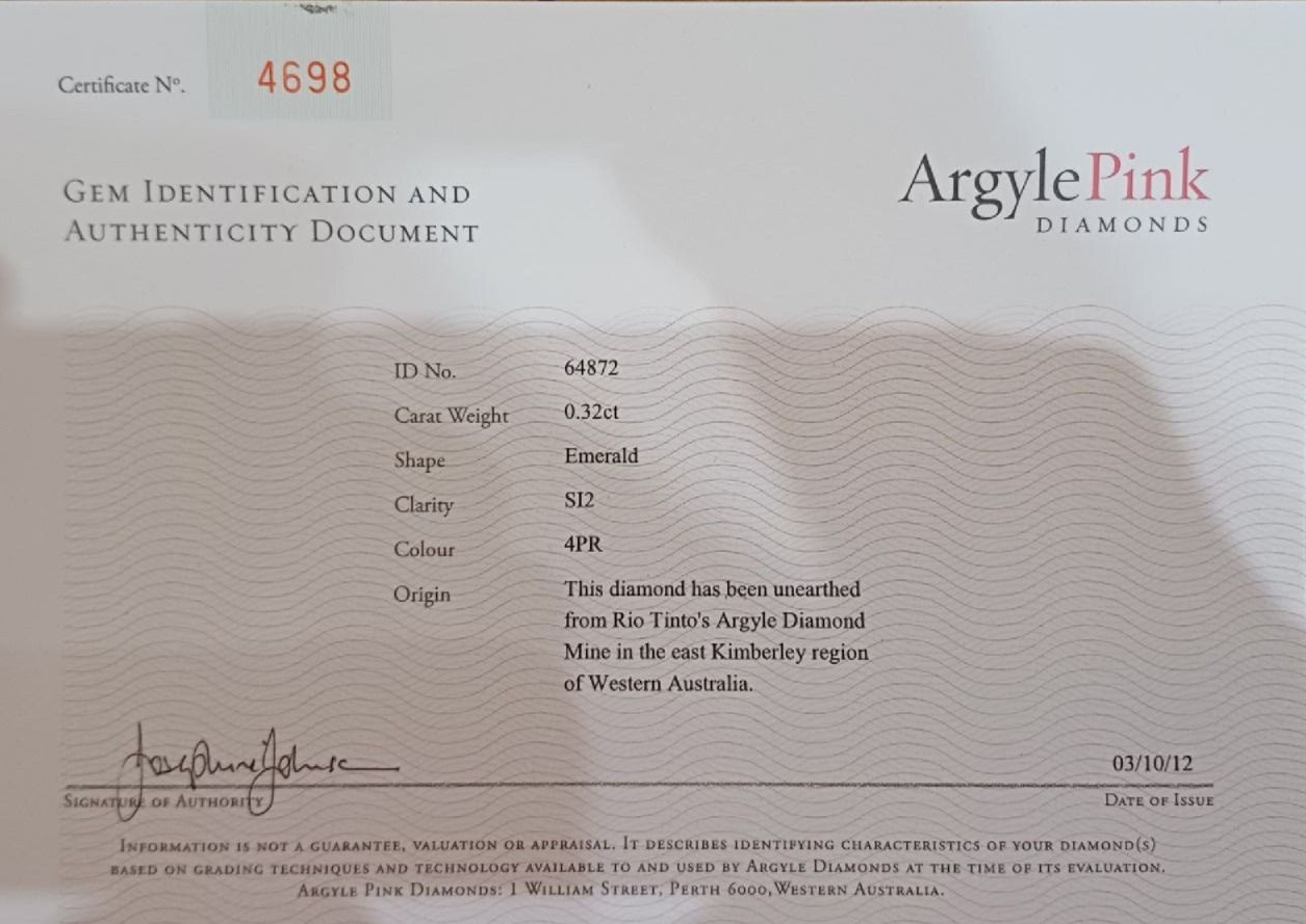 CERTIFIED ARGYLE Emerald Diamond 0.32CT 4PR SI2/SI1