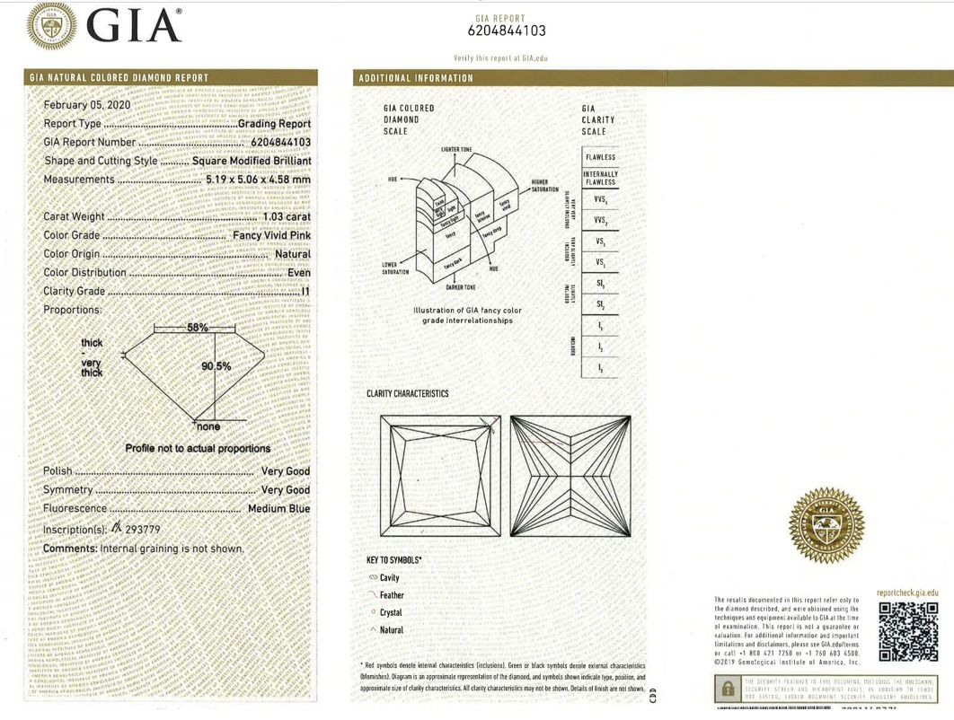 CERTIFIED ARGYLE Princess 1.03ct 2PP P1 TENDER 2006