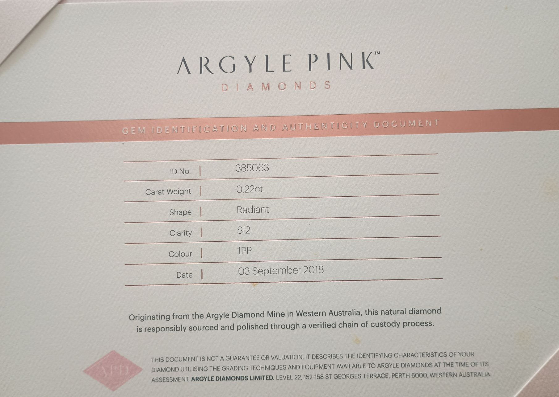 CERTIFIED ARGYLE Radiant Diamond 0.22ct 1PP SI2