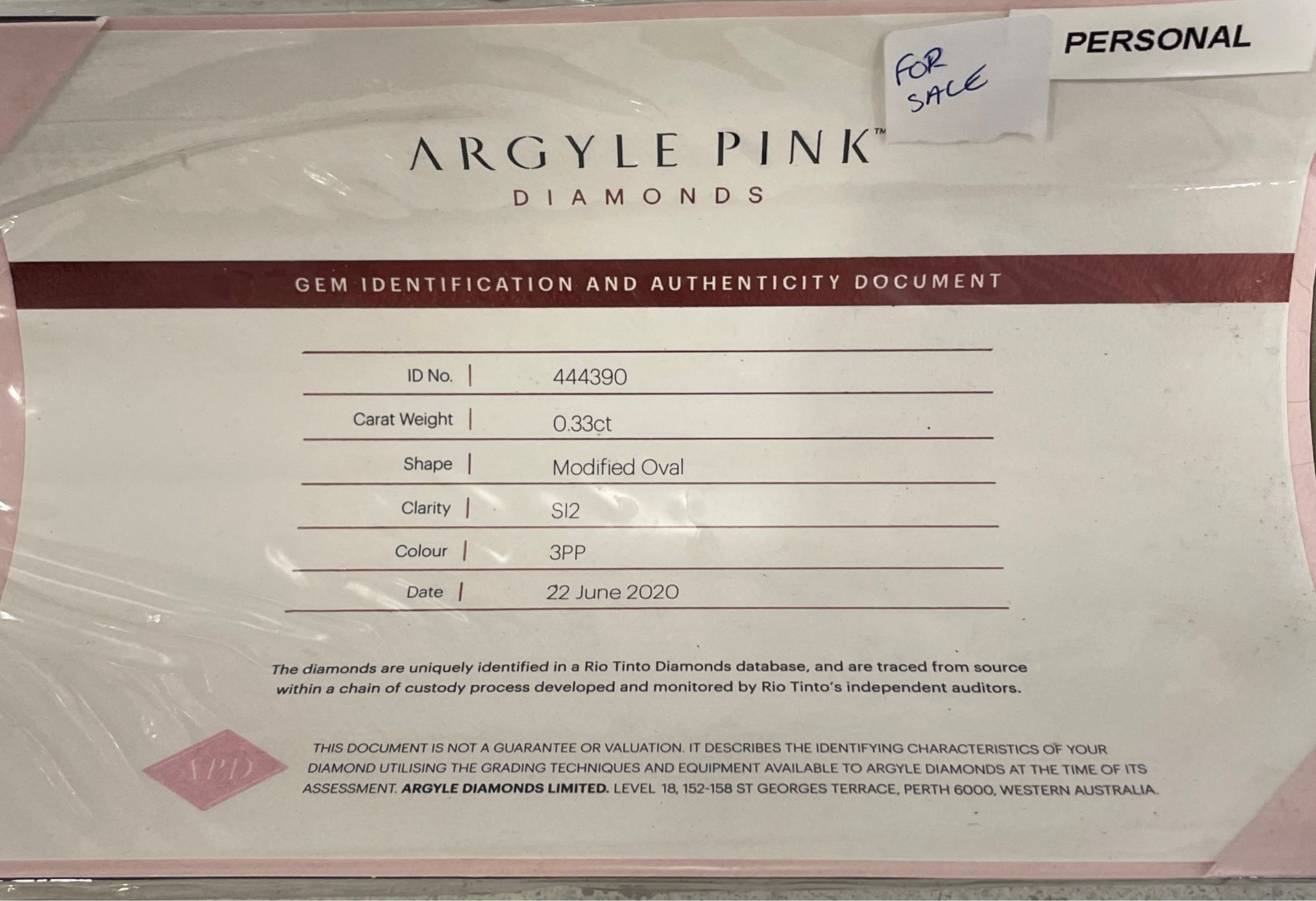 CERTIFIED ARGYLE Oval Diamond 0.33ct 3PP SI1