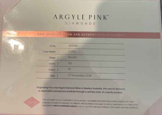 CERTIFIED ARGYLE Round Diamond 0.25ct 5P SI2