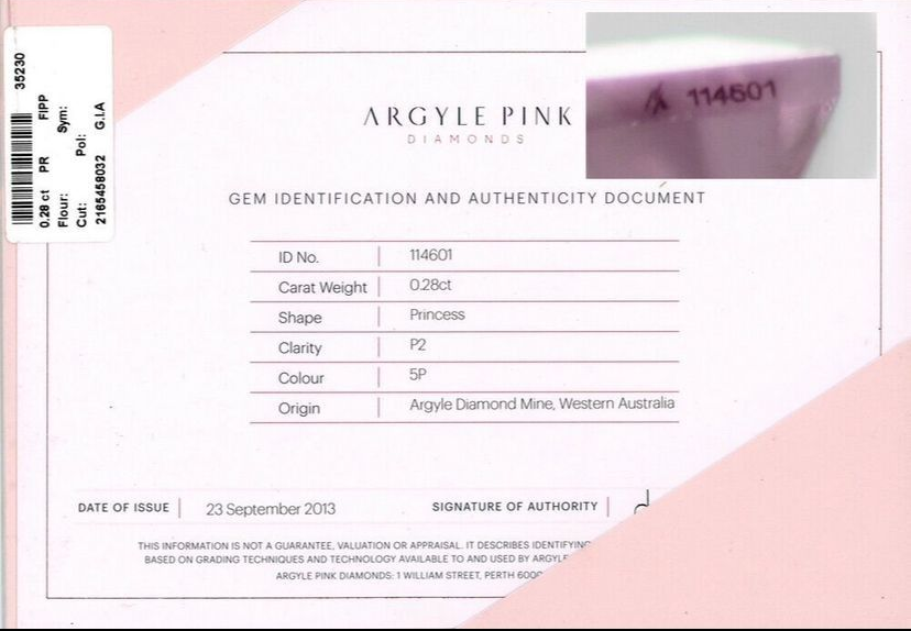 CERTIFIED ARGYLE Princess Diamond 0.28ct 5P P2