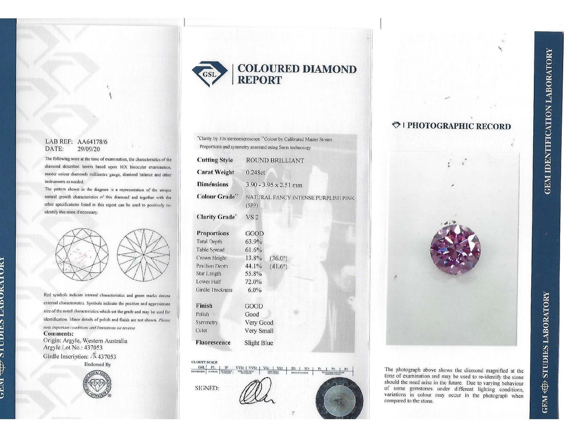 CERTIFIED ARGYLE Round Diamond 0.24ct 5PP VS2