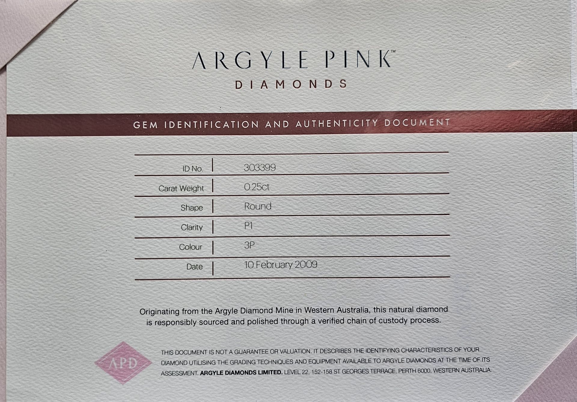 CERTIFIED ARGYLE Round Diamond 0.25ct 3P P1