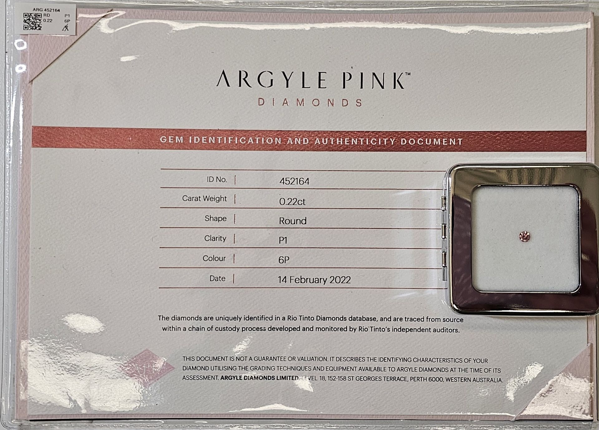 CERTIFIED ARGYLE Round Diamond 0.22ct 6P P1