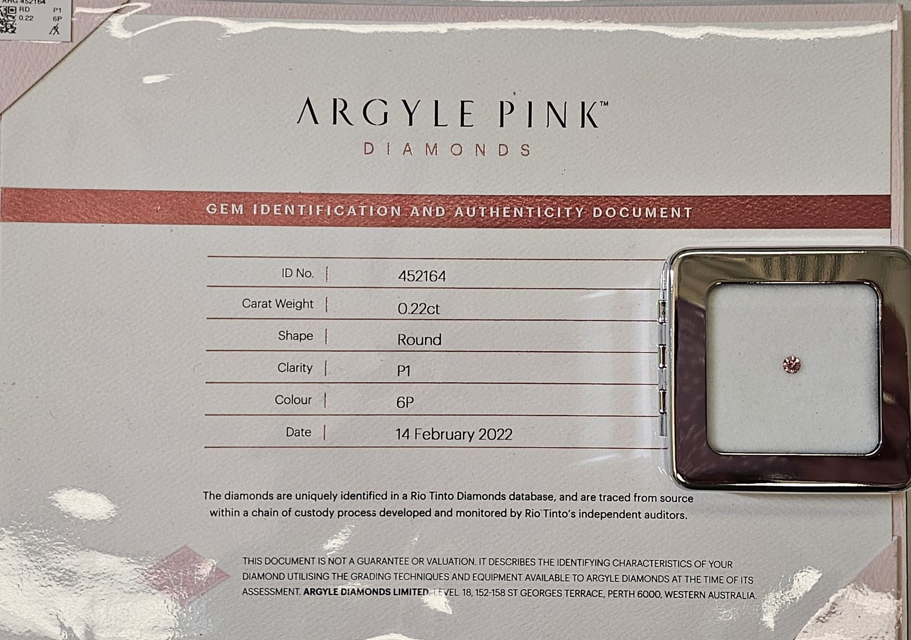 CERTIFIED ARGYLE Round Diamond 0.22ct 6P P1