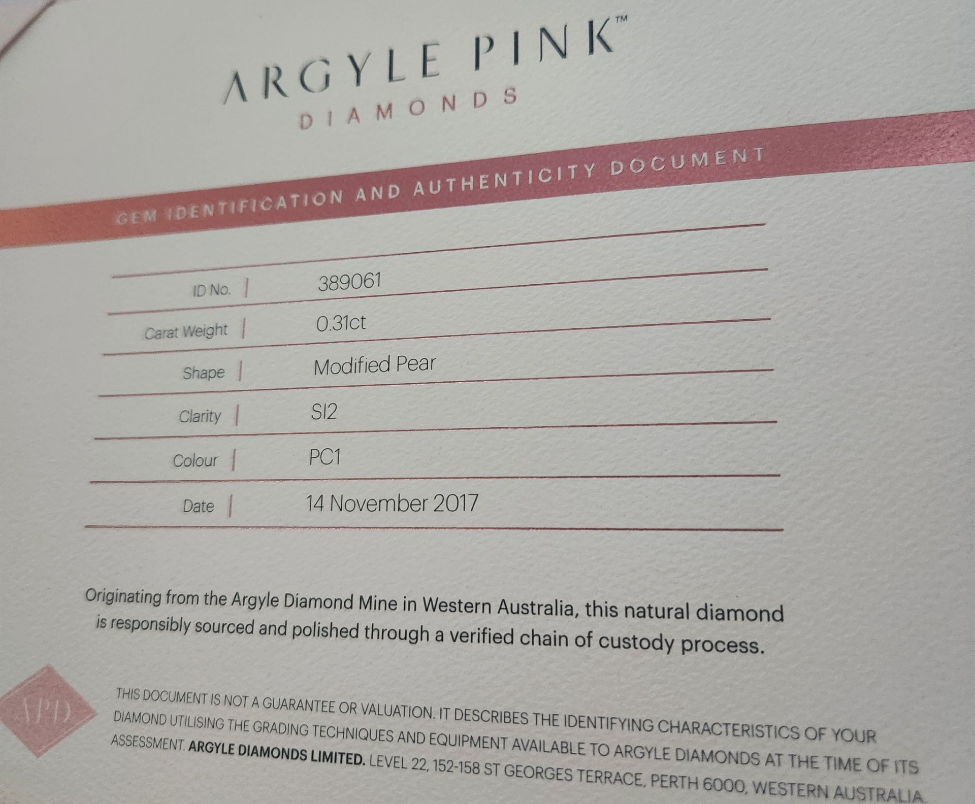 CERTIFIED ARGYLE Pear Diamond 0.31ct PC1 SI2 Champagne