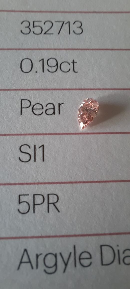 CERTIFIED ARGYLE Pear Diamond 0.19ct 5PR SI1
