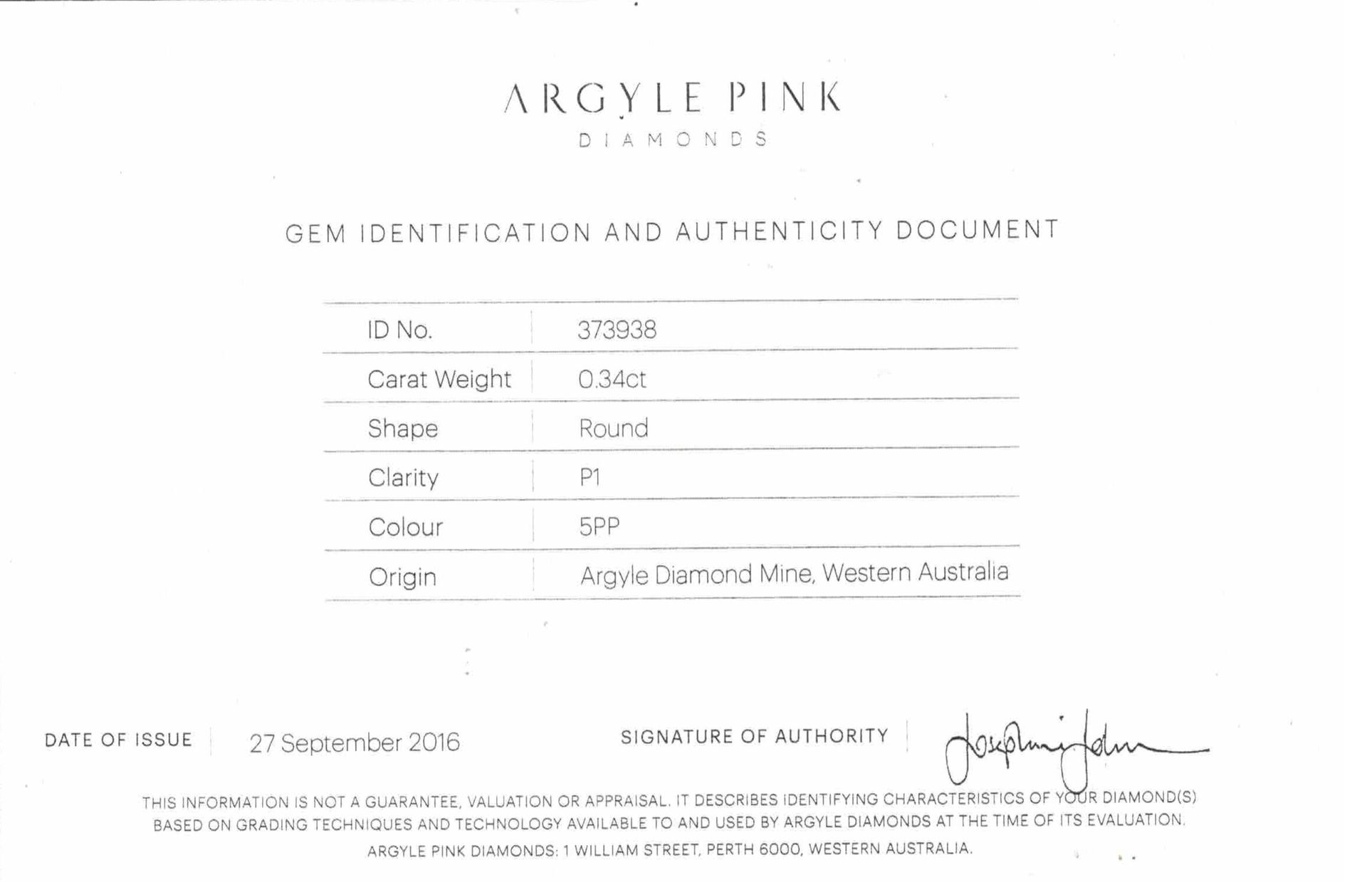 CERTIFIED ARGYLE Round Diamond 0.34ct 5PP P1