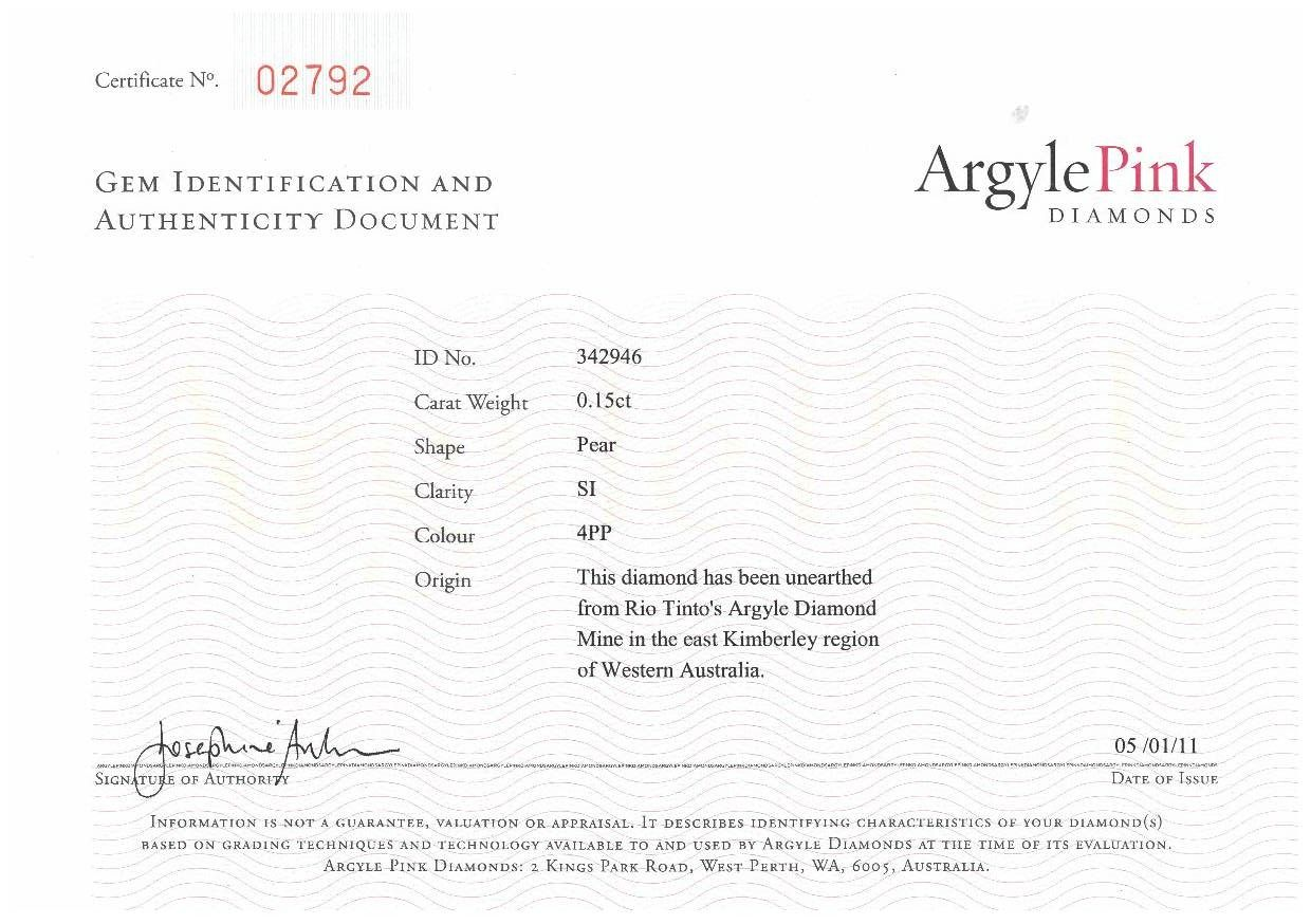 CERTIFIED ARGYLE Round Diamond 0.29ct 4PR P1