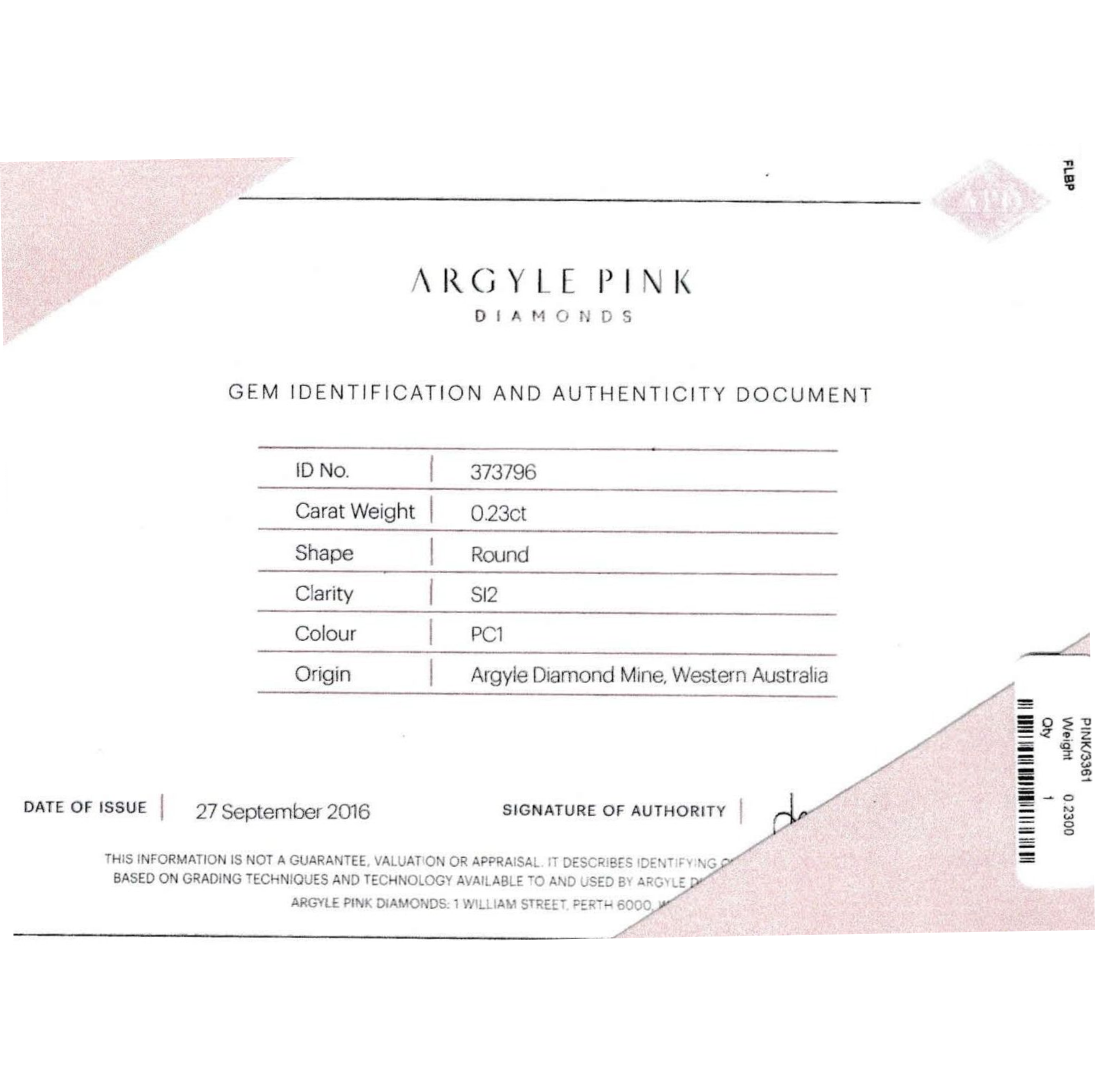 CERTIFIED ARGYLE Round Diamond 0.23ct PCI SIAV