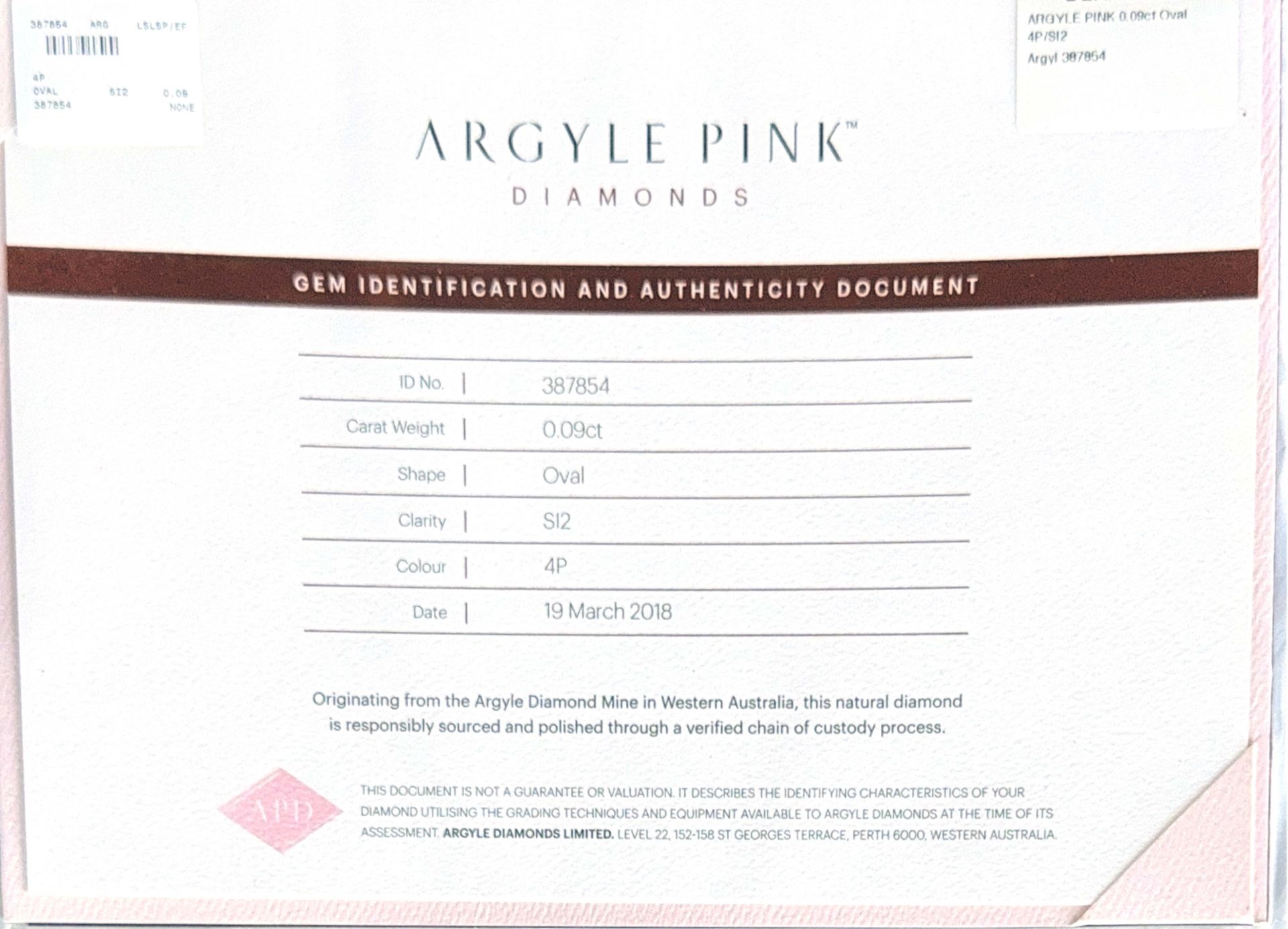 CERTIFIED ARGYLE Oval Diamond 0.09ct 4P SI2