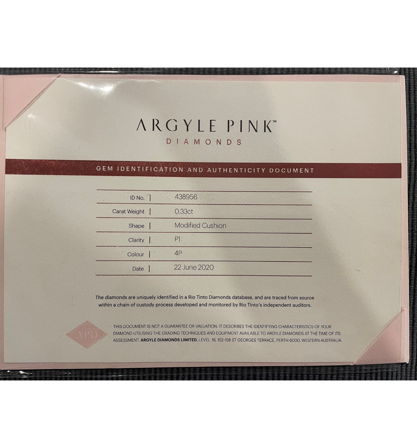 CERTIFIED ARGYLE Cushion Diamond 0.33ct 4P P1