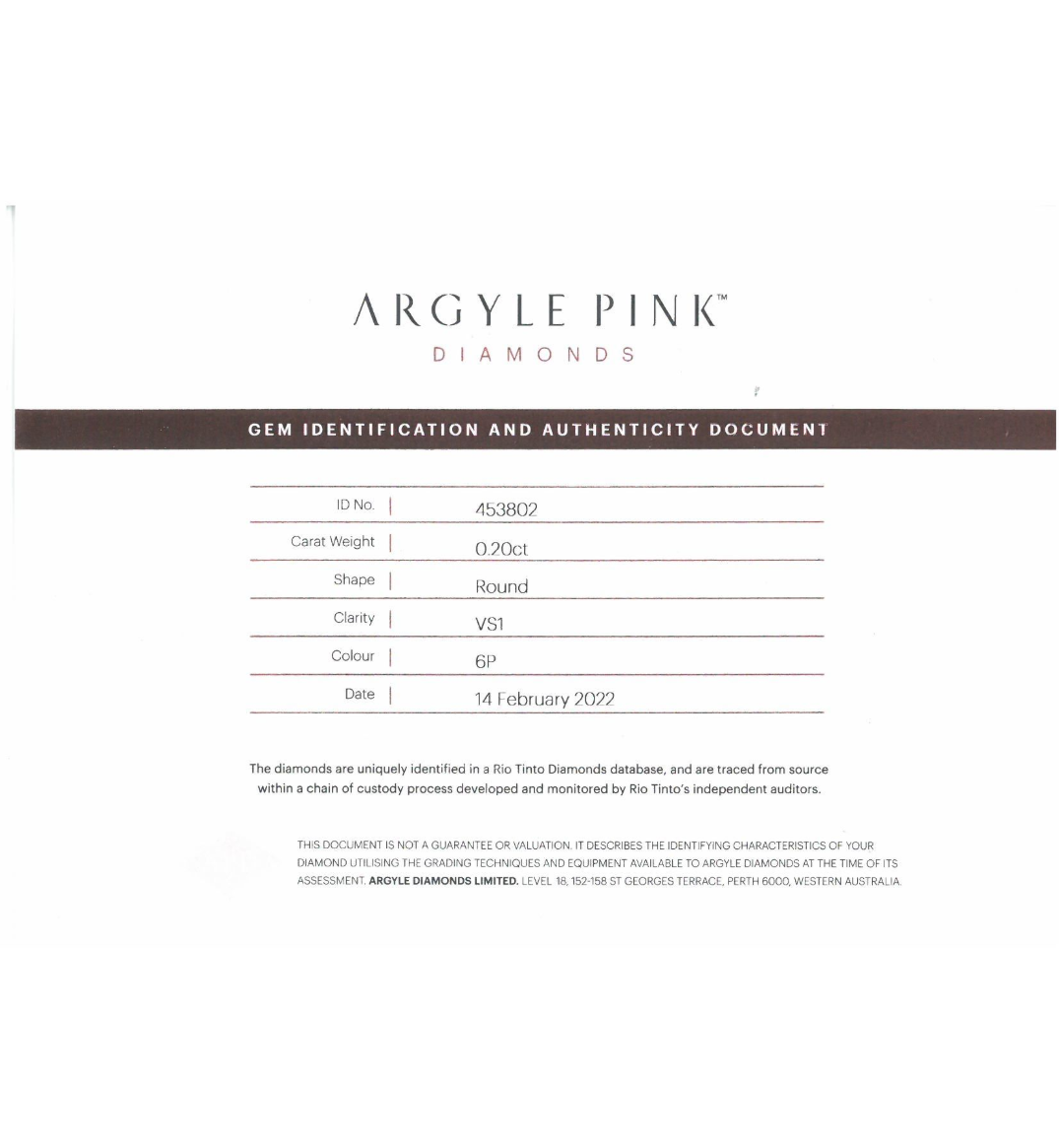 CERTIFIED ARGYLE Round Diamond 0.20ct 6P VS1