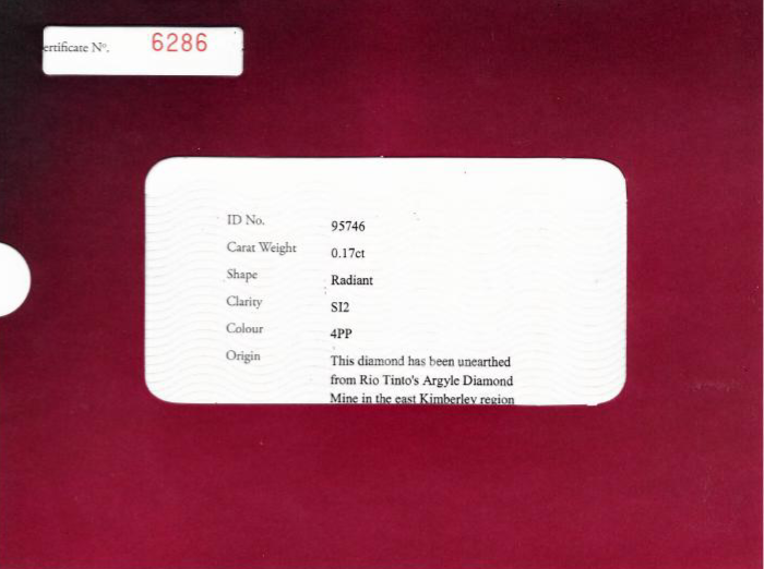 CERTIFIED ARGYLE Radiant Diamond 0.17ct 4PP SI2