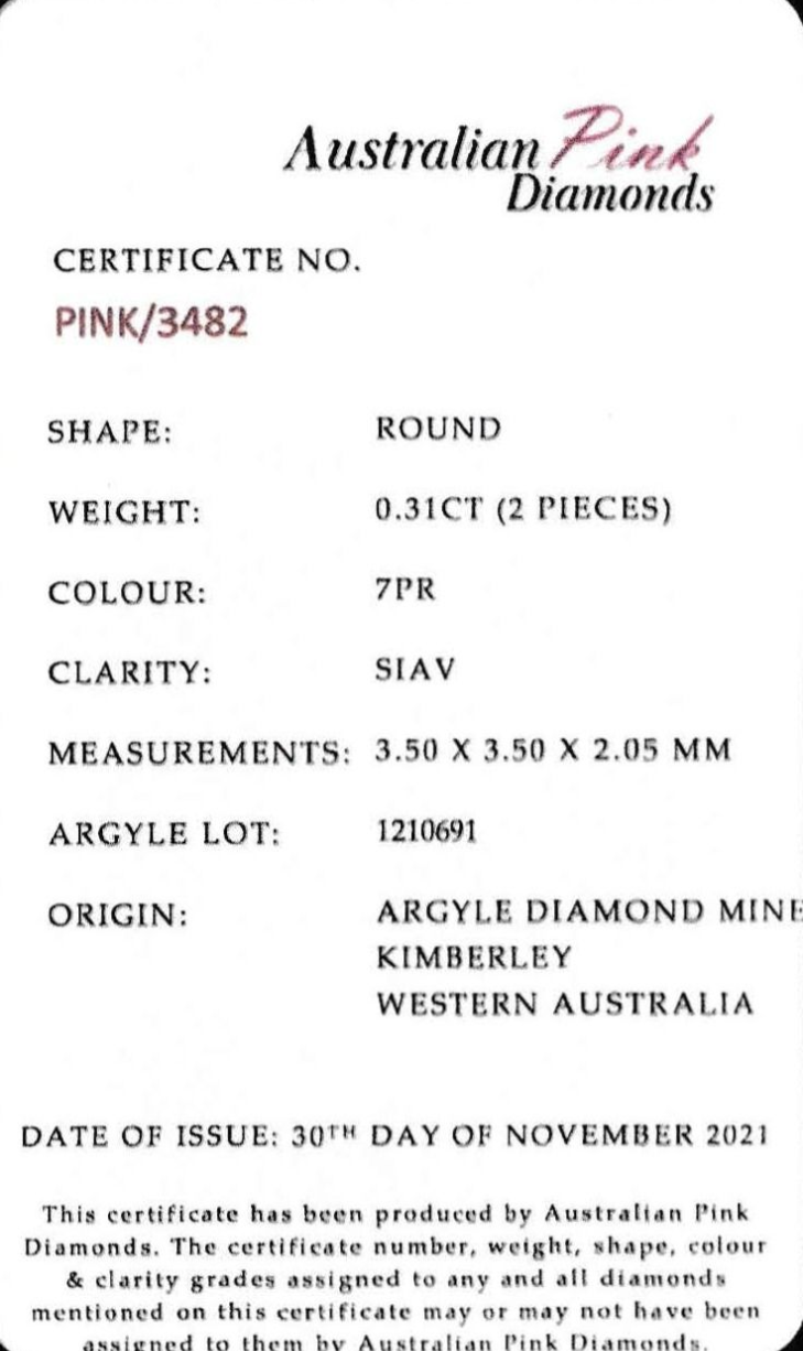 ORIGIN ARGYLE Round Diamonds 7PR 2 = 0.31ct SIAV