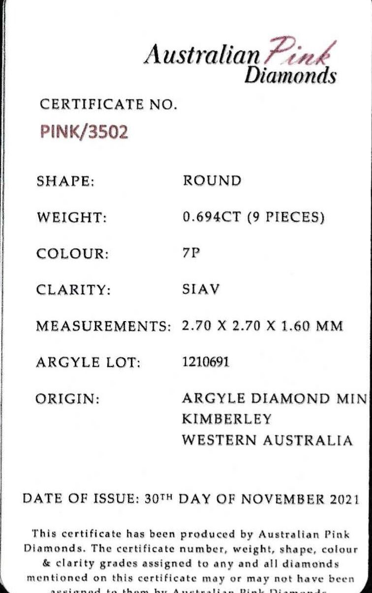 ORIGIN ARGYLE Round Diamonds 7PR 9 = 0.69ct SIAV