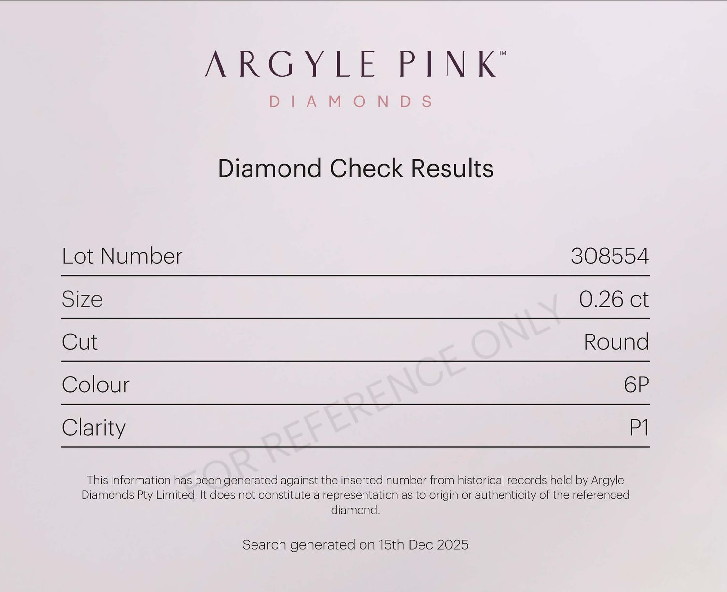 CERTIFIED ARGYLE Round Diamond 0.26ct 6P P1