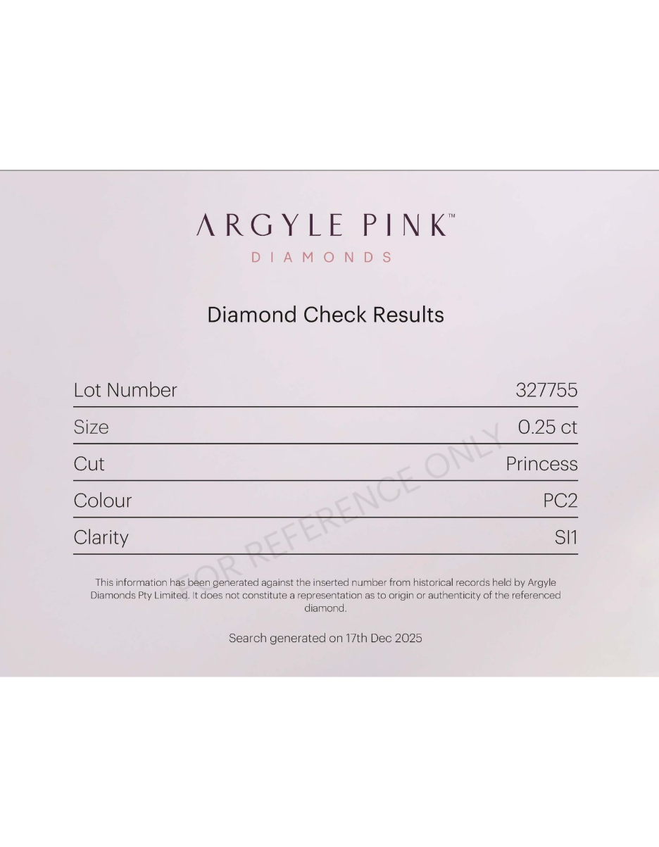 CERTIFIED ARGYLE Princess Diamond 0.25ct PC2 SI