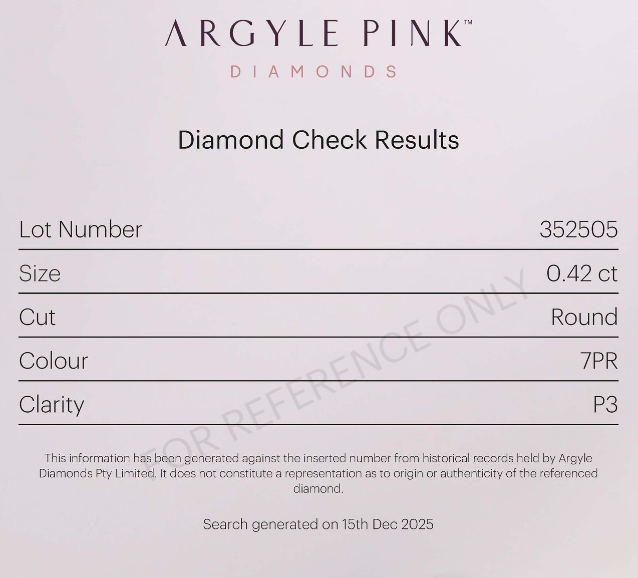CERTIFIED ARGYLE Round Diamond 0.42ct 7PR P3
