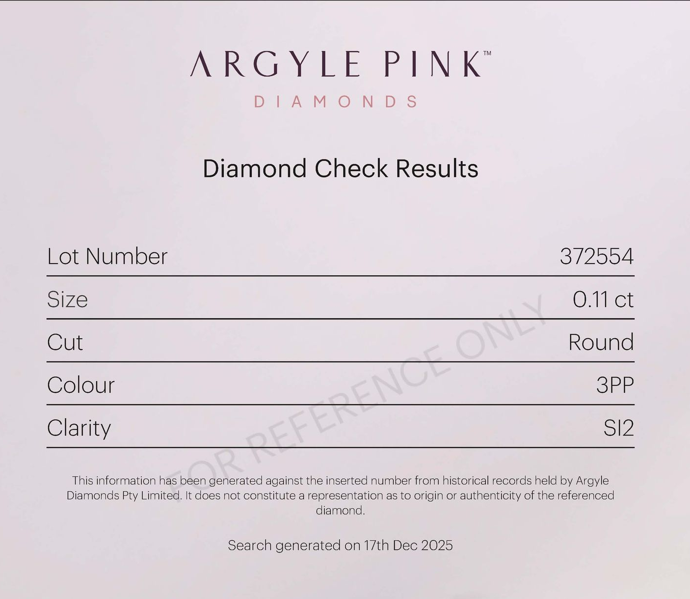 CERTIFIED ARGYLE Round Diamond 0.11ct 3P SI2