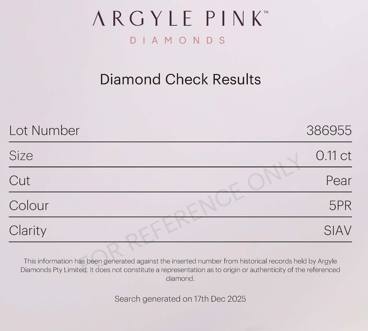 CERTIFIED ARGYLE Pear Diamond 0.11ct 5PR SIAV