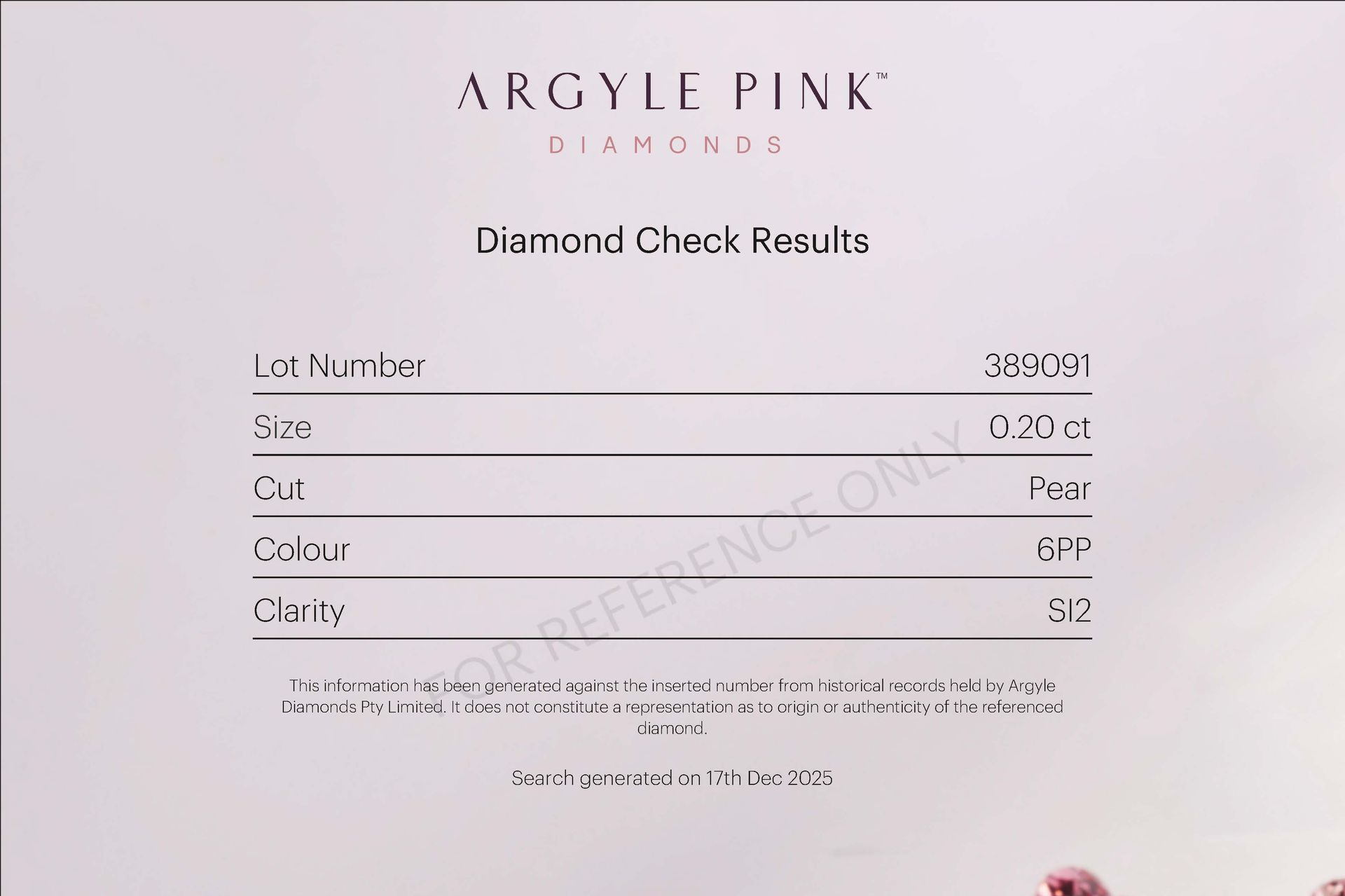 CERTIFIED ARGYLE Pear Diamond 0.20CT 6PP SI2