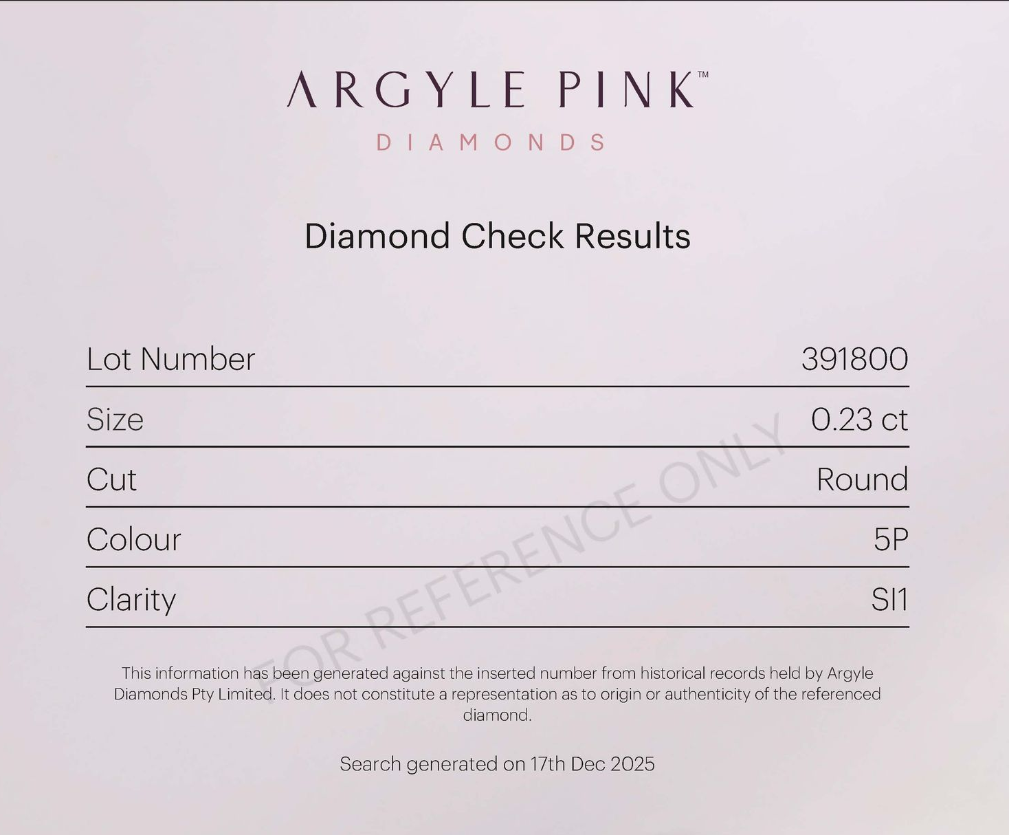 CERTIFIED ARGYLE Round Diamond 0.23CT 5P SI1