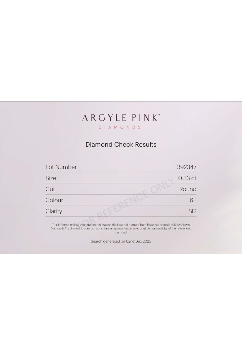 CERTIFIED ARGYLE Round Diamond 0.33ct 6P SI2