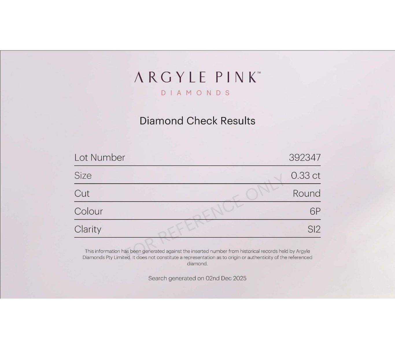 CERTIFIED ARGYLE Round Diamond 0.33ct 6P SI2