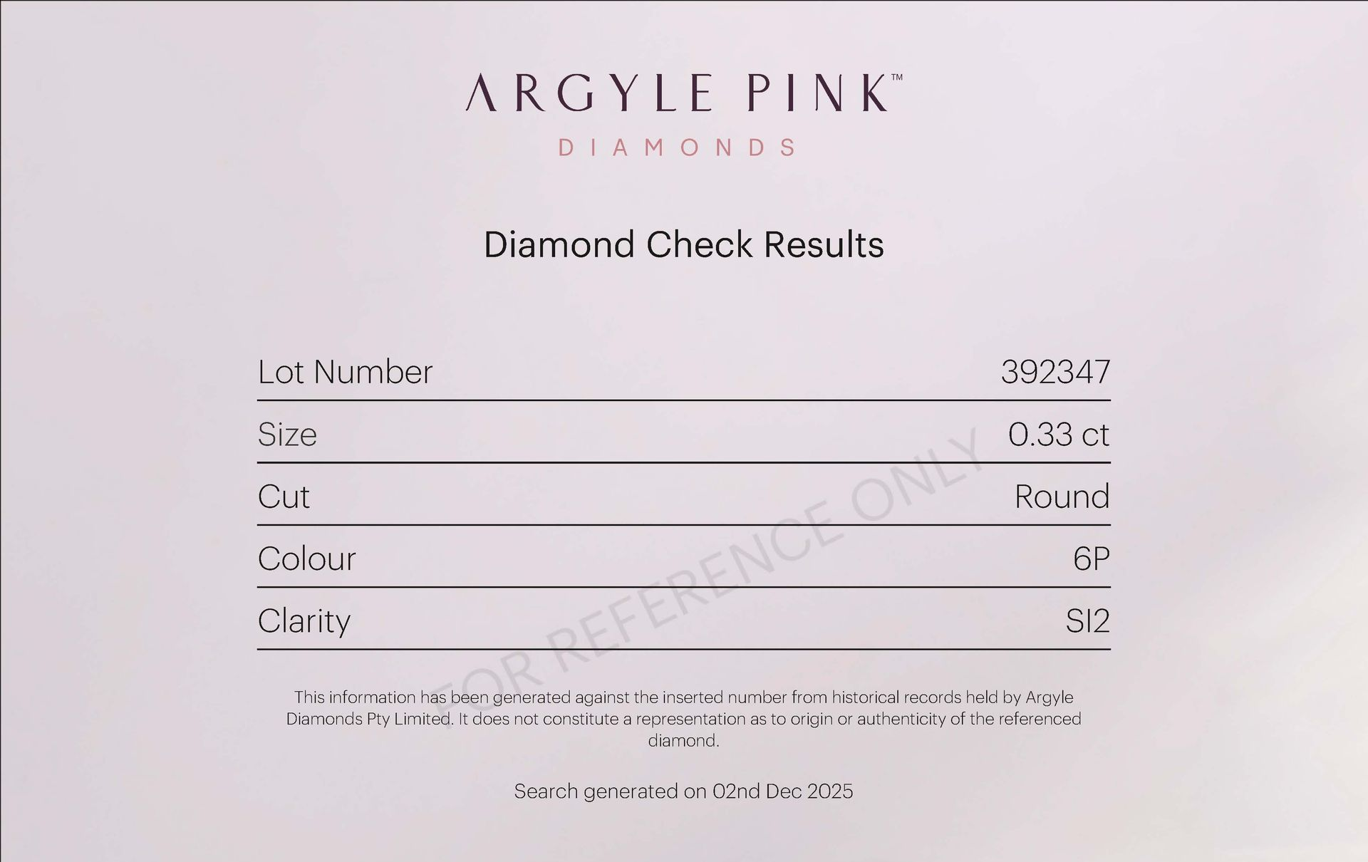 CERTIFIED ARGYLE Round Diamond 0.33ct 6P SI2