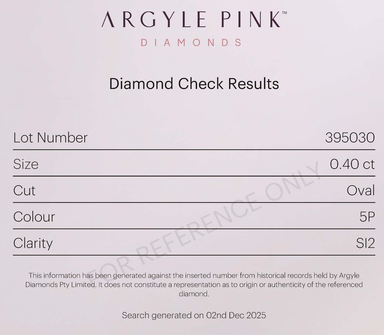 CERTIFIED ARGYLE Oval Diamond 0.40ct 5P SI2
