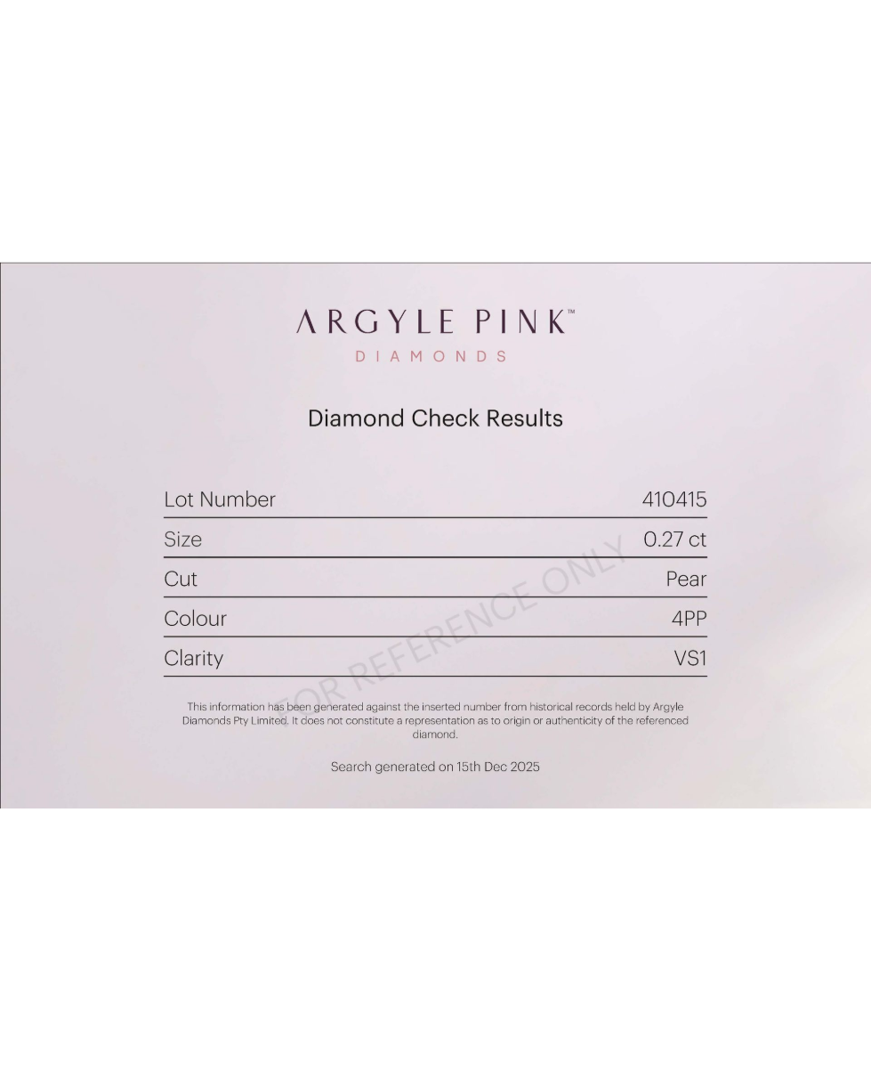 CERTIFIED ARGYLE Pear Diamond 0.27ct 4PP VS1