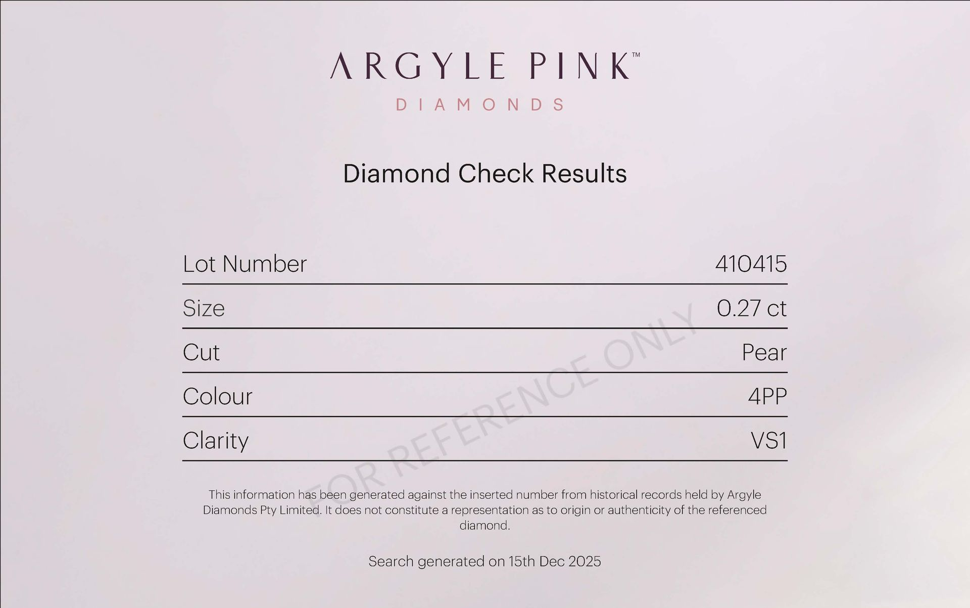 CERTIFIED ARGYLE Pear Diamond 0.27ct 4PP VS1